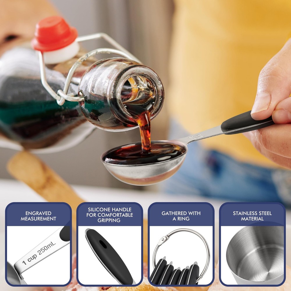 Measuring Cups And Spoons Set 10 Pc, Kitchen Essentials, Dishwasher Safe,Black