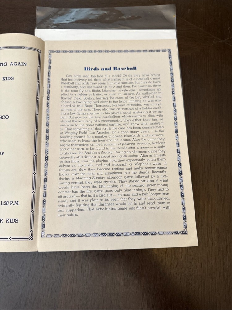 1942 Program Sam Francisco Seals vs Hollywood Stars Scored