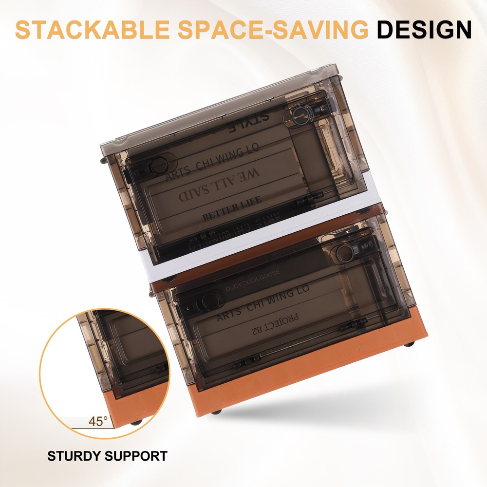 26.4 Quart Plastic Stackable Storage Bins Foldable Box for Bedroom(Orange)