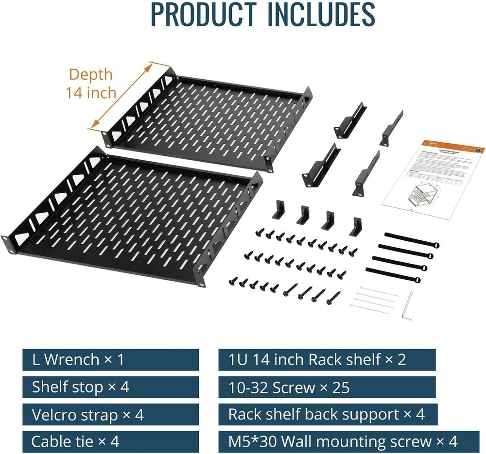 Tecmojo 12U Open Frame Server Rack 19" Network Rack w/ Shelves