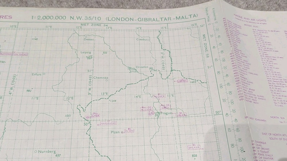 Original War Office Plotting map London-Gibraltar-Malta 1949 With Ops Markings