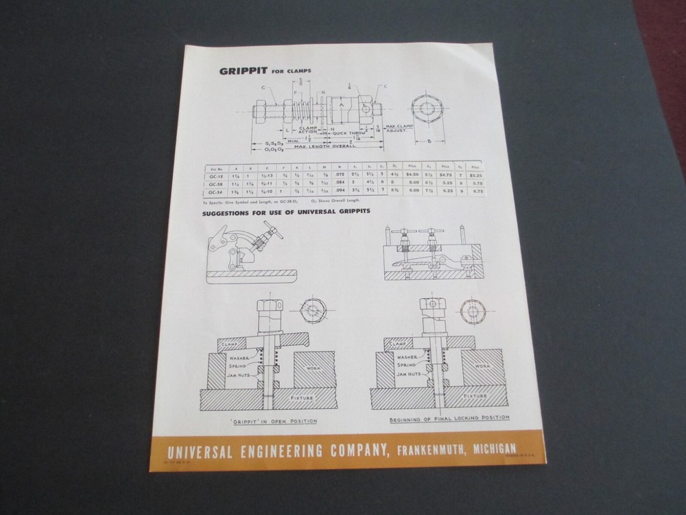 Vintage Universal Engineering Universal Grippits Brochure Catalog B63