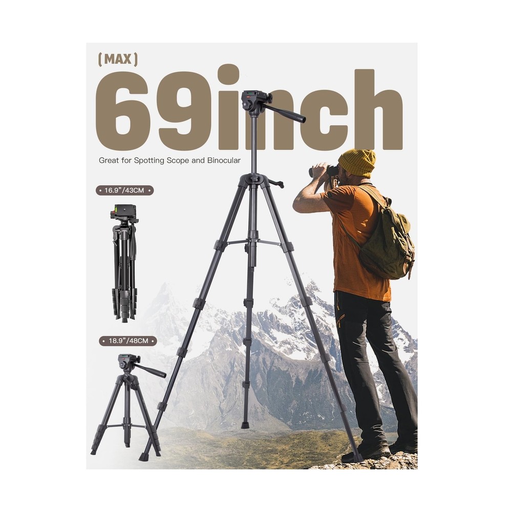 69” Tripod for Spotting Scopes, Binocular & Camera, Includes Binocular Ada