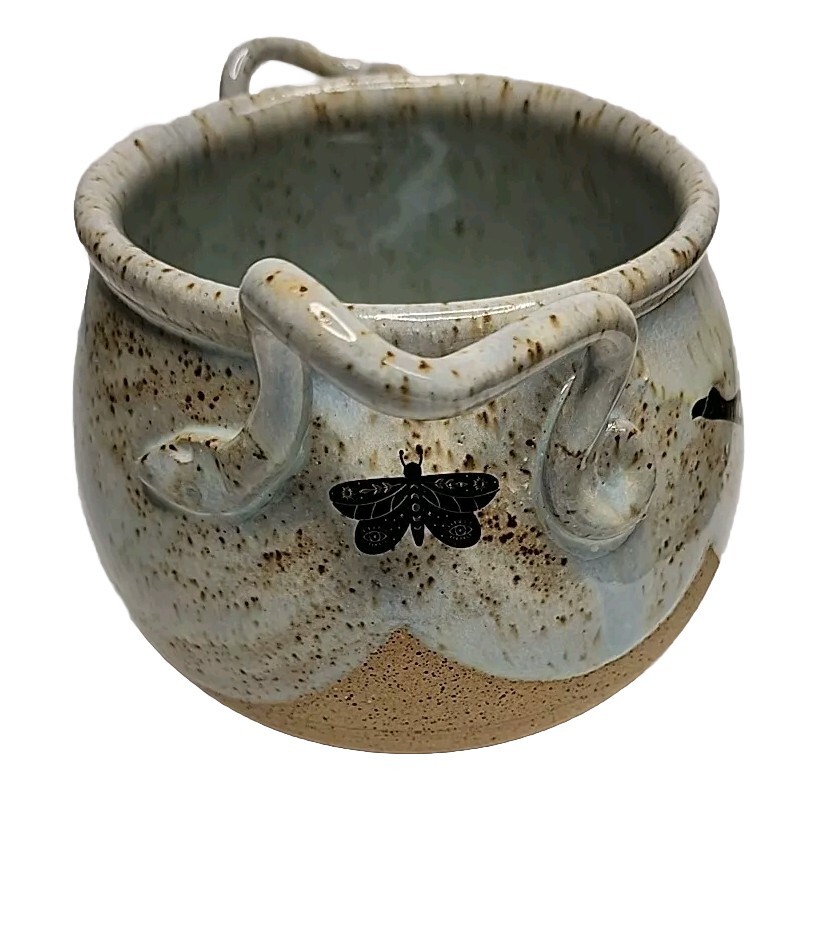 Glazed Ceramic Bowl/ Vase/ Pot With Handles Bees