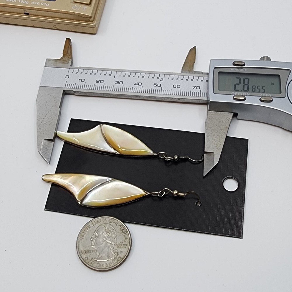 Large Native American Sterling Silver & Shell Inlay Dangle Earrings