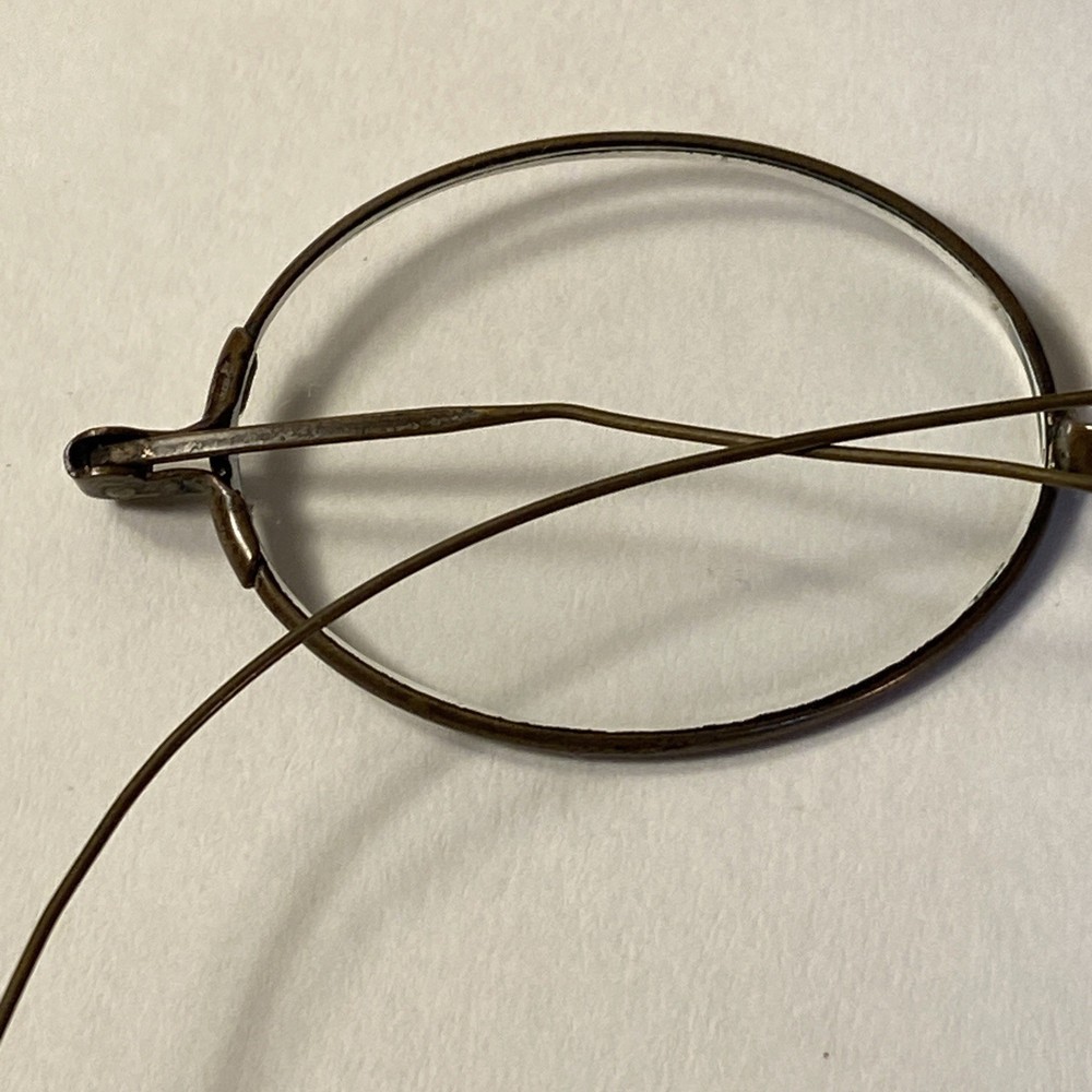 Antique Eyeglass Frames Metal Saddle Bridge Brass Wire Temple Early Frames