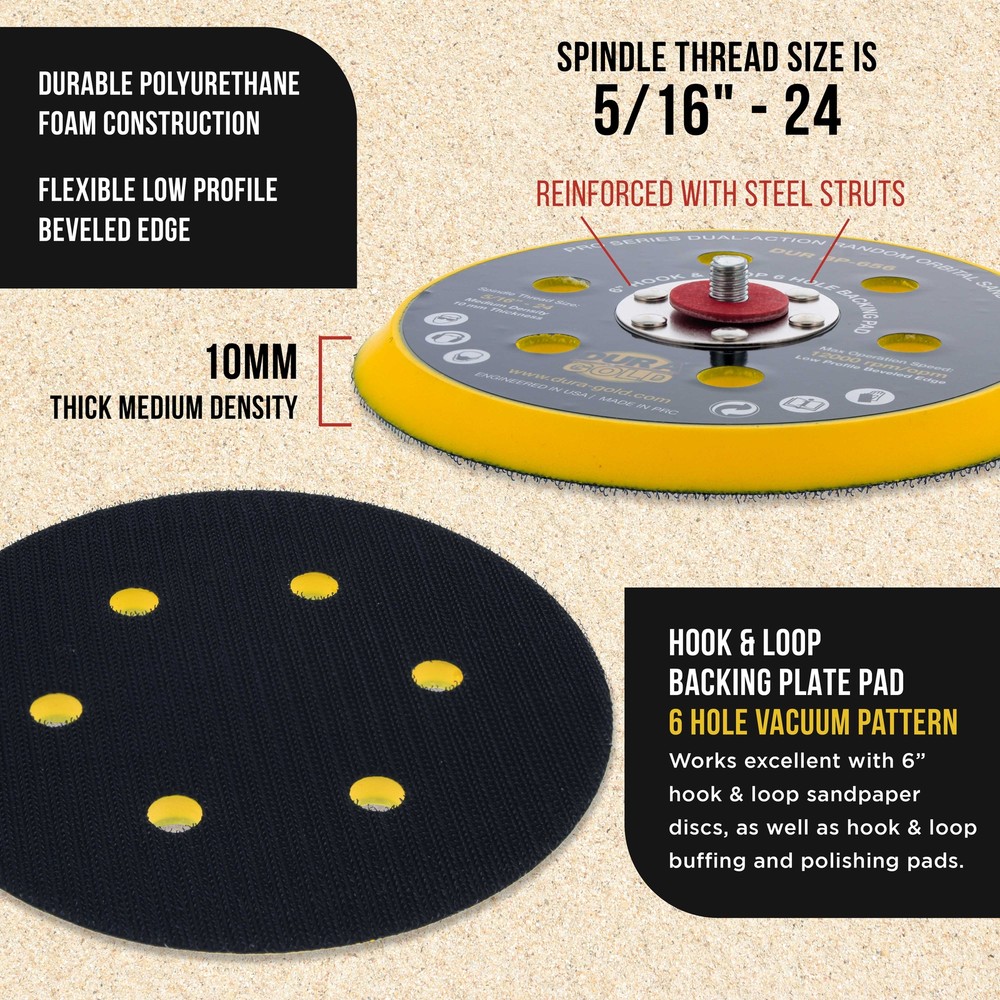 6" Hook & Loop DA Backing Plate Pad, 6 Hole Pattern, Auto Sanding Polishing Pad