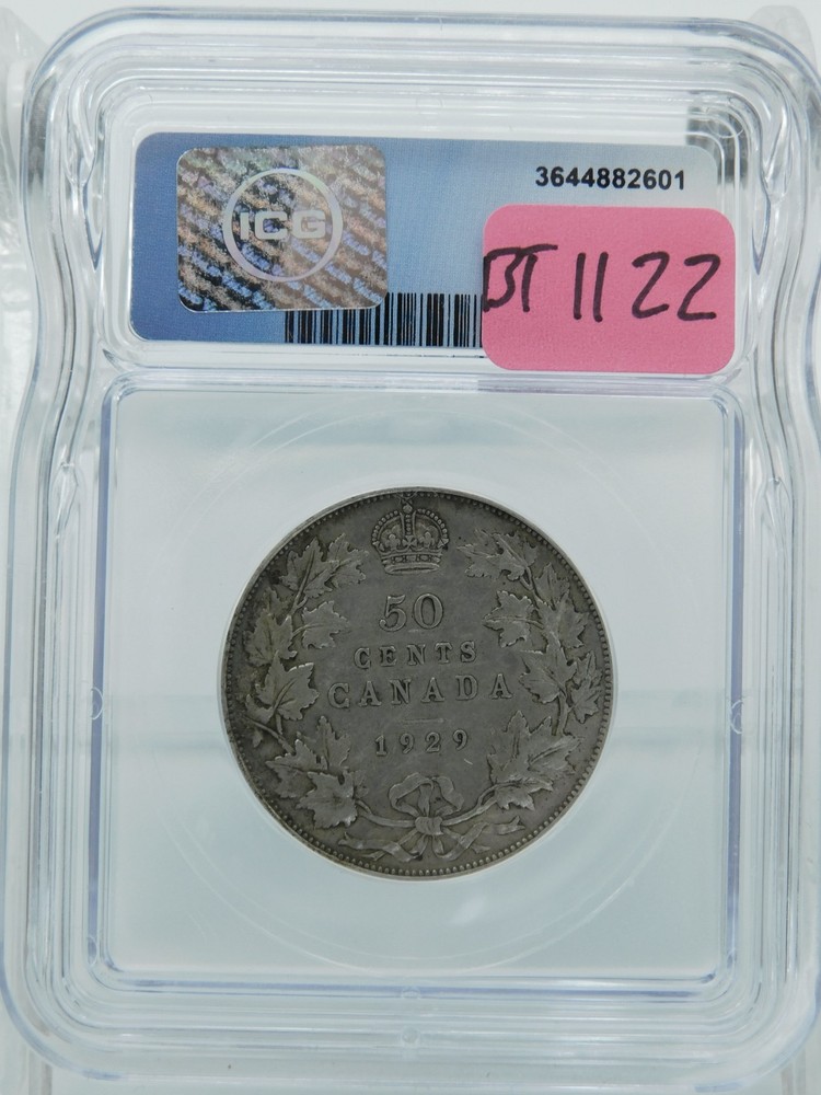 1929 GRADED CANADA 50 CENT ~ ICG EF40 (BT1122)