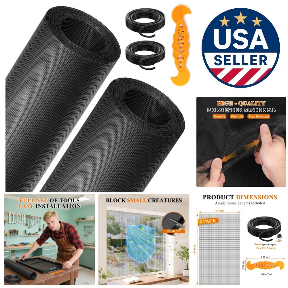 Customizable Window & Door Screen Replacement Kit, Easy Install & 65.6 FT Spline