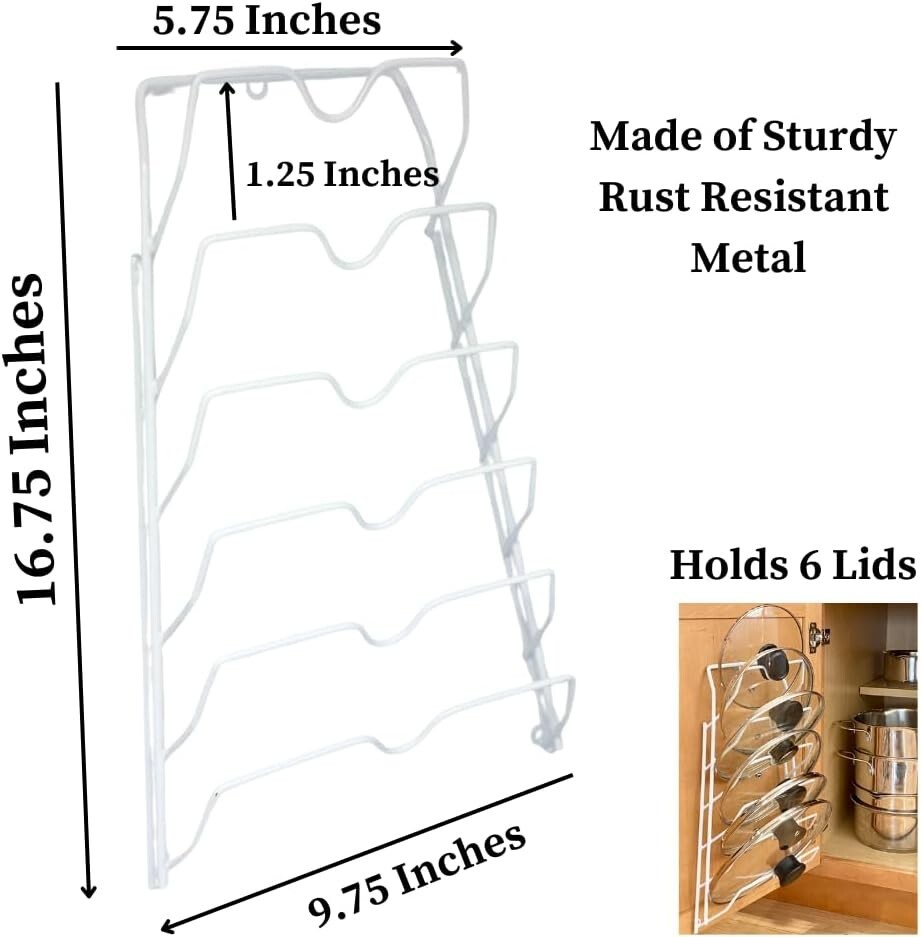 Kitchen Storage Cabinet Pot Lid Rack Cover Holder Organizer Pantry Cupboard Whit