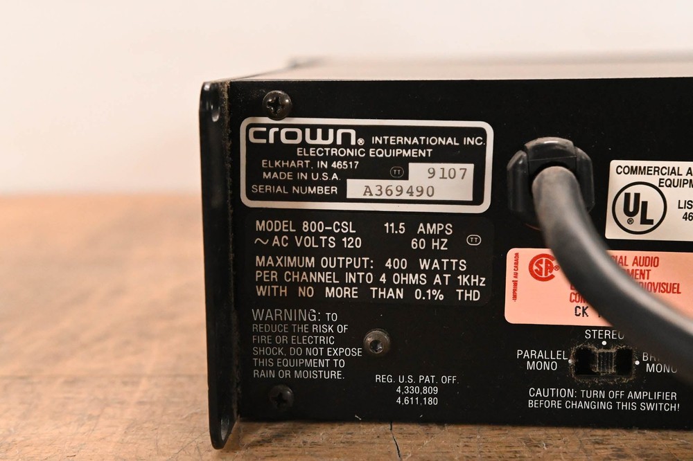Crown 800 CSL 2-Channel Power Amplifier CG01PG1