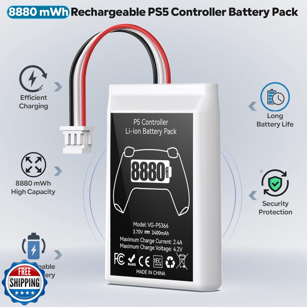 Kosker 2 Packs PS5 Controller Battery, 8880mWh High Capacity PS5