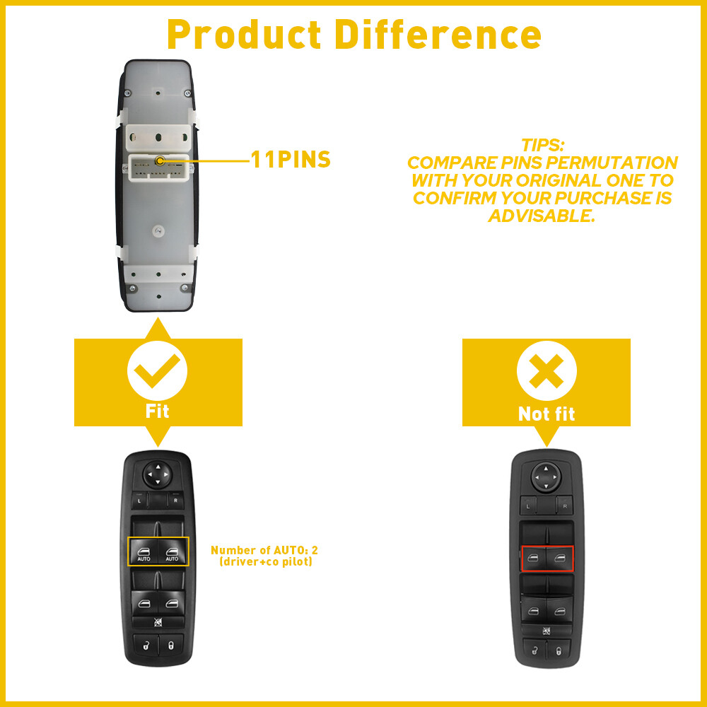 Master Power Window Control Switch 68184802AA For 2014-2015 Dodge Durango 11Pins