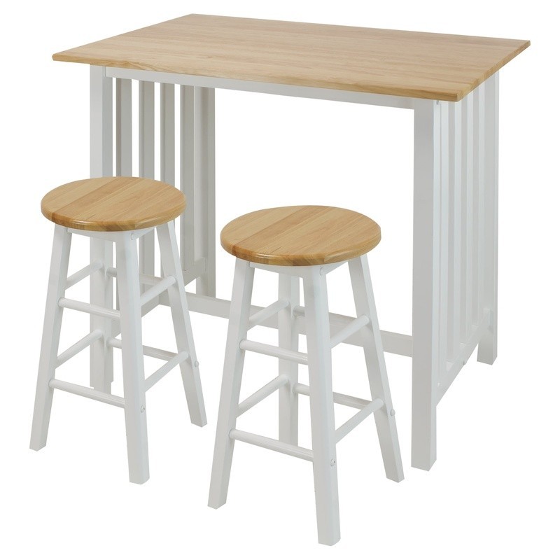 3 Piece Solid Wood Breakfast Cart Set W/ Pub Table & Stools Small Spaces New