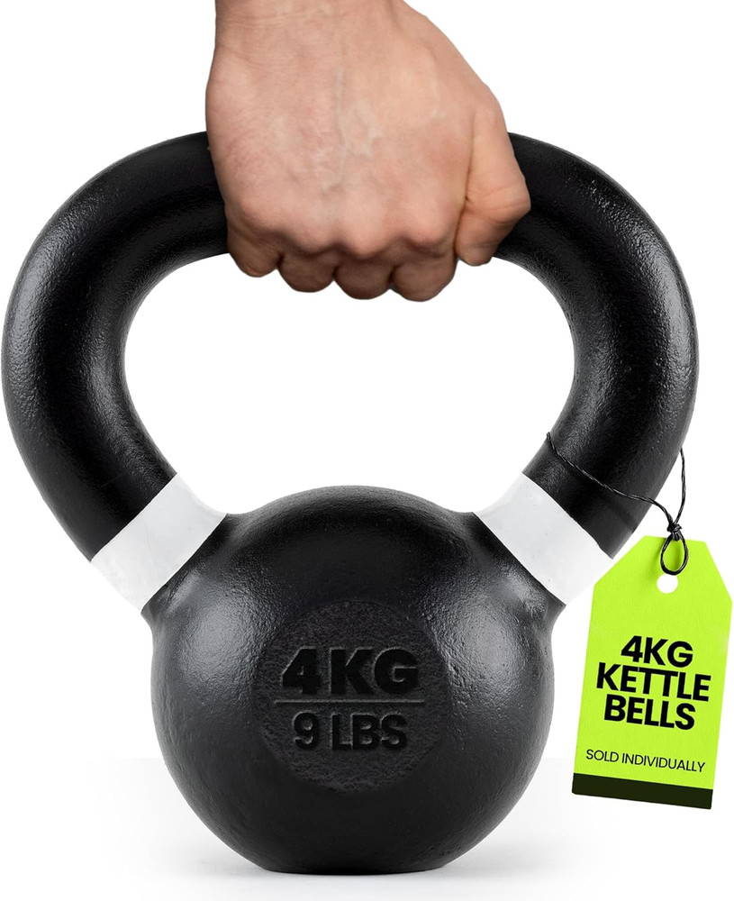 Single Cast Iron Kettlebell | Powder Coated - Wide Handle Weights for Core & Glu