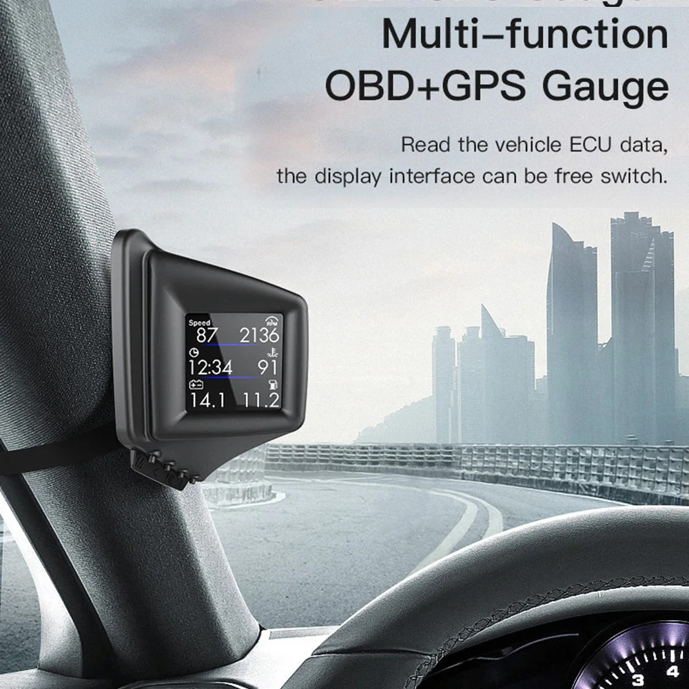 New Multi-function HUD Gadget OBD2+GPS On-board Computer A-pillar Trim Install R