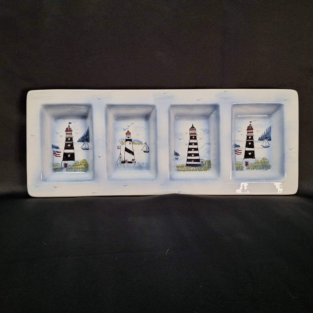 Coastal Lighthouse 4 Section Platter Rectangular Serving Dish Nautical Decor