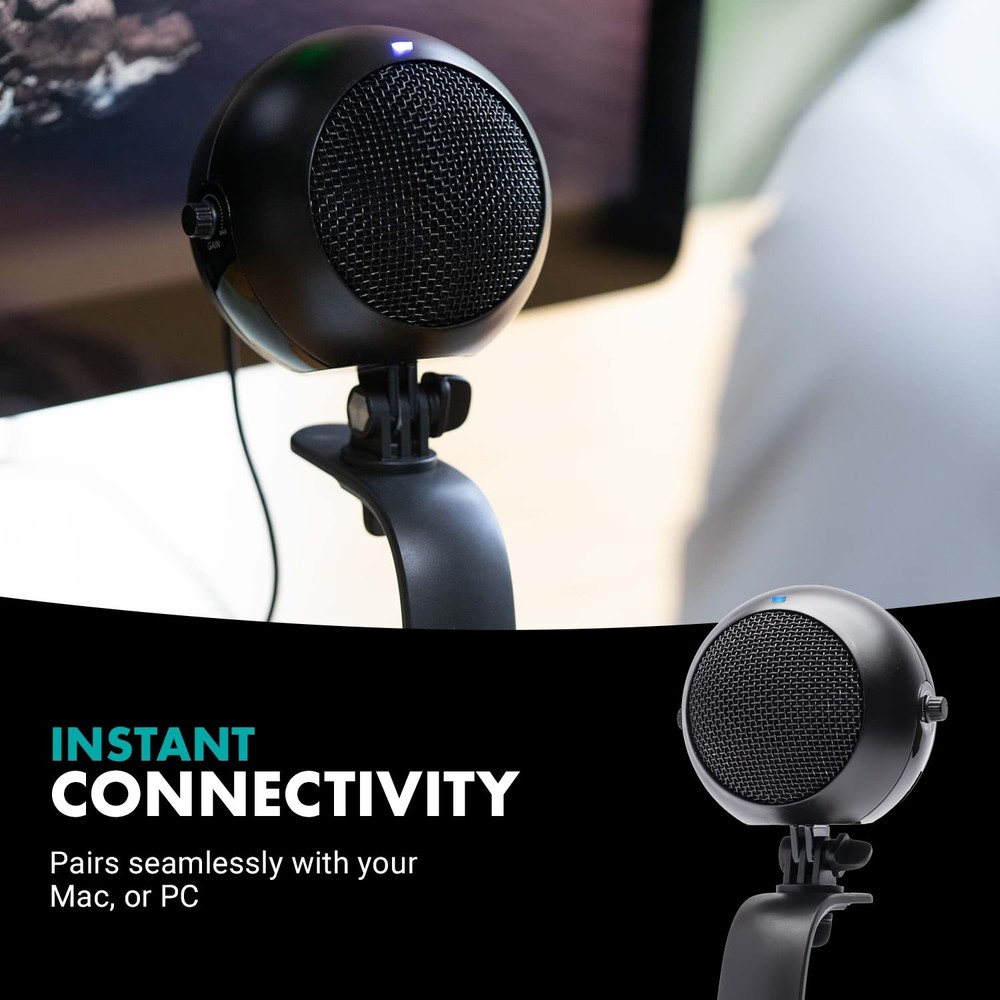 Black WebMic USB Microphone, Desktop Stand, Cardioid, PC, Mac, Mic Gain, Gaming