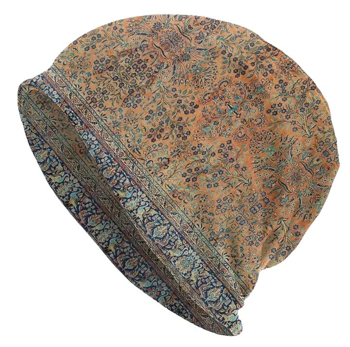 Beanie Cap Skully Antique Boho Style Print Reversible Soft Stretch