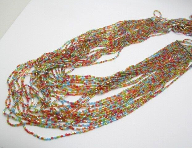 Vintage Bohemian Heavy Rainbow Multi Layer Bead Graduated Layer Necklace