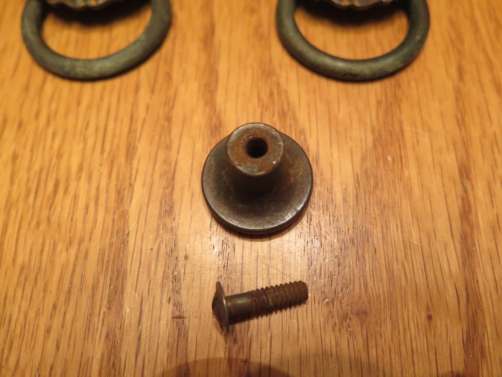 Vintage Brass Tone Drawer Pulls - 3 Drop Pulls & 1 Round Pull