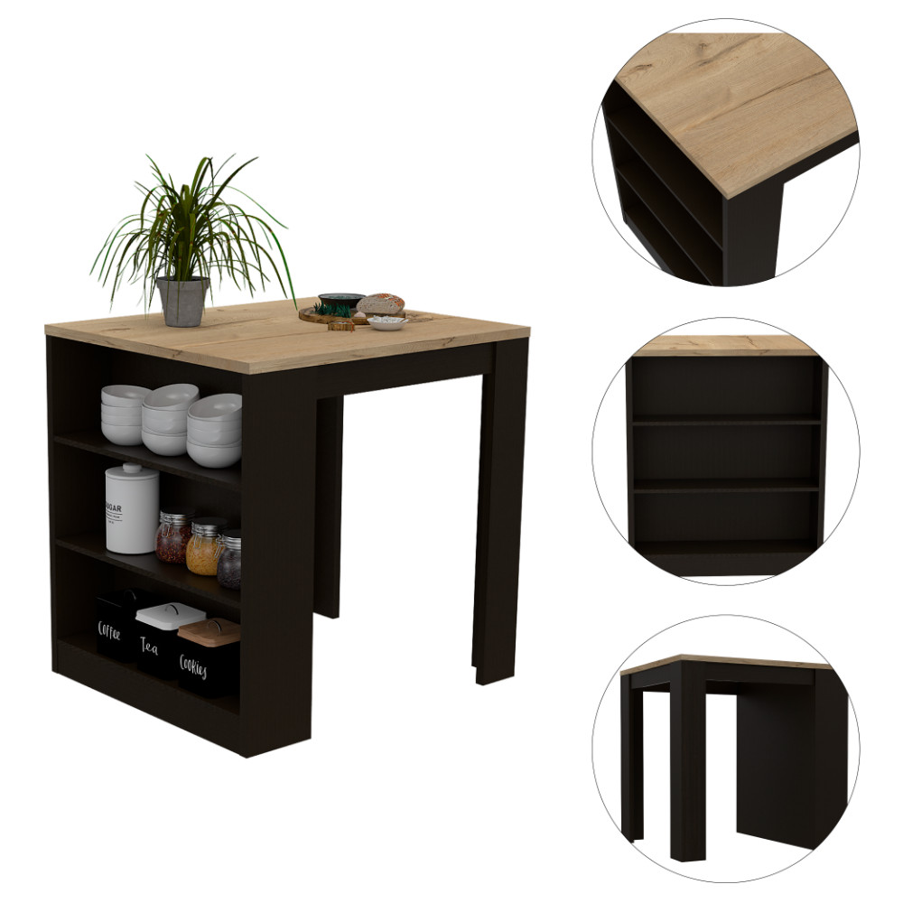 3-Drawer Kitchen Island Wenge and Pine