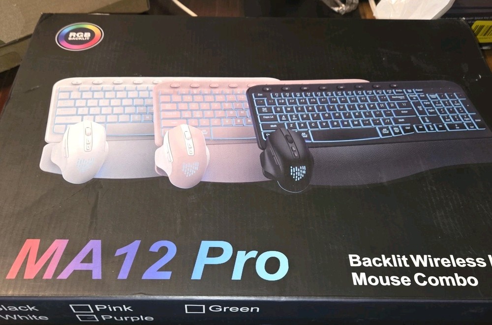 Ergonomic Wireless Keyboard & Mouse Combo Wave Keyboard With Soft Leather Purple