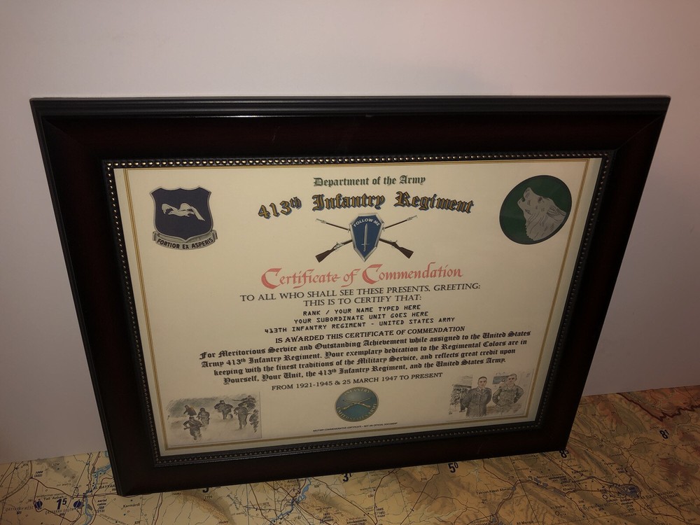 413TH INFANTRY REGIMENT / COMMEMORATIVE - CERTIFICATE OF COMMENDATION