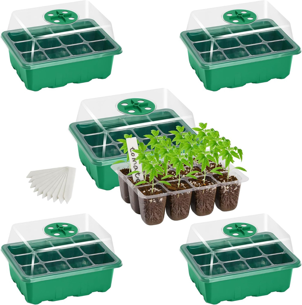 5-Pack Seed Starter Trays, Seed Starter Kit with Adjustable Humidity Dome and Ba