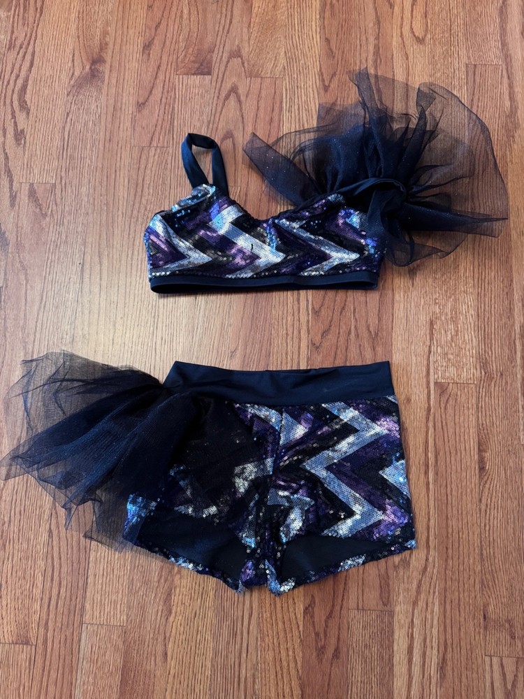 jazz dance costume, purple, silver & black, size medium