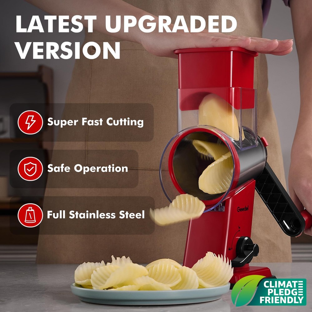 Rotary Cheese Grater - Upgraded Vegetable Shredder with 4 Interchangeable Bla...