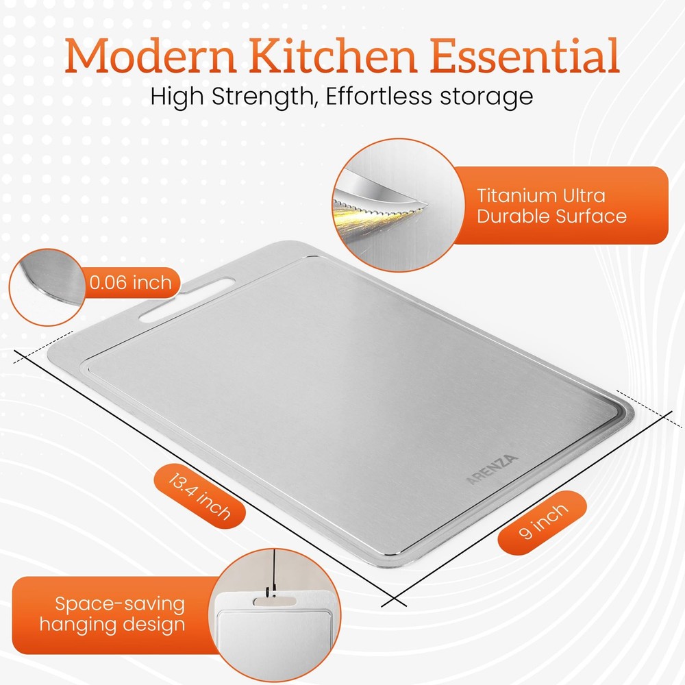 Premium 100% Pure Titanium Cutting Board Dishwasher Safe for Kitchen – Double...