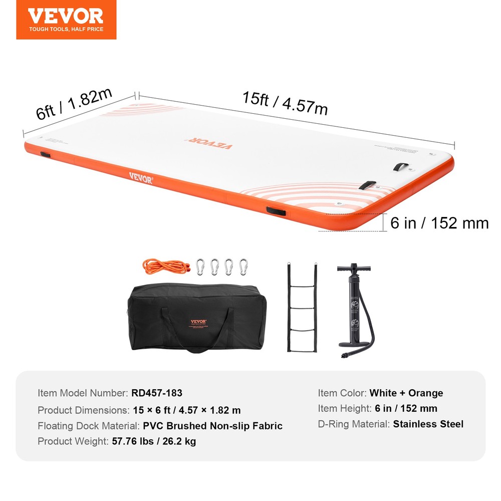 VEVOR Inflatable Floating Dock 15x6FT Inflatable Dock Platform Mat with Ladder