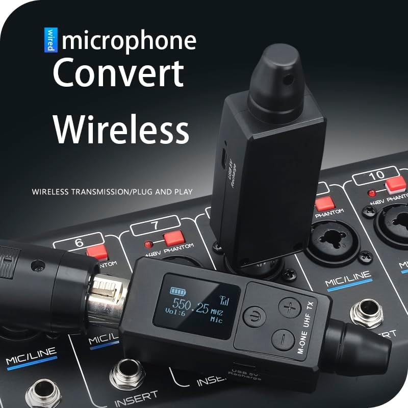 UHF Wireless XLR Transmitter and Receiver Plug-On Wireless Microphone System for