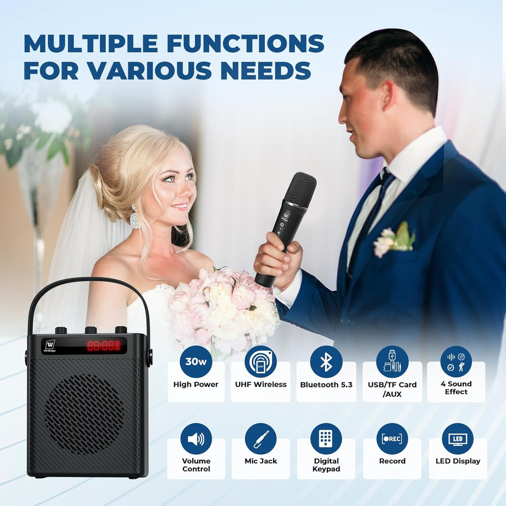 Voice Amplifier with Wireless Microphone & Speaker - Portable Mini Bluetooth PA