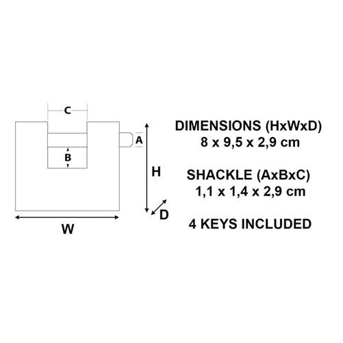 Master Lock Armoured 80mm Zinc Body Shutter Padlock MLK680