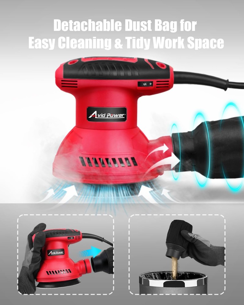 Orbital Sander 3.0 Amp 5 Inch Electric Sander Tool 6 Variable Speeds Random O...