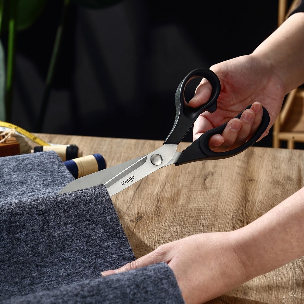 9.5” Fabric Shears Black Handle Stainless Steel Heavy Duty Sharp Bent Sewing ...