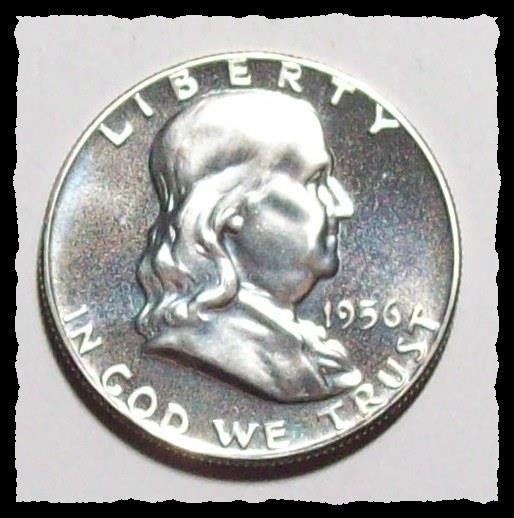 1956 Type 2 FRANKLIN HALF DOLLAR Deep Mirrored Fields GEM PROOF #7D68 .9 SILVER