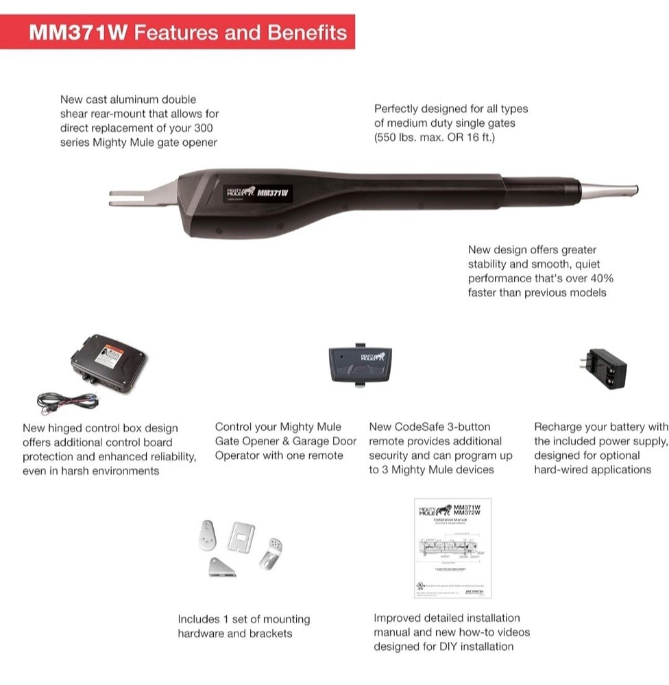 Mighty Mule MM371W Automatic Gate Opener Kit - Black