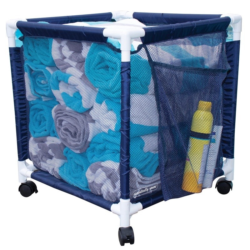 Mesh Rolling Pool Storage Organizer Bin Weather Resistant Easy Assembly Wheels