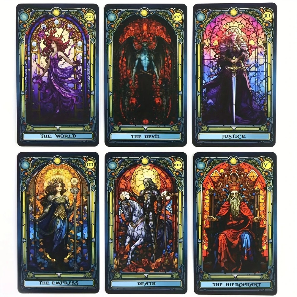 Stained Glass Tarot Cards - Premium Paper Board Game Deck for Divination Insight