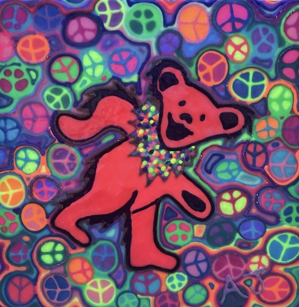 Grateful Dead Inspired Dancing Bear Glow Painting 12x12