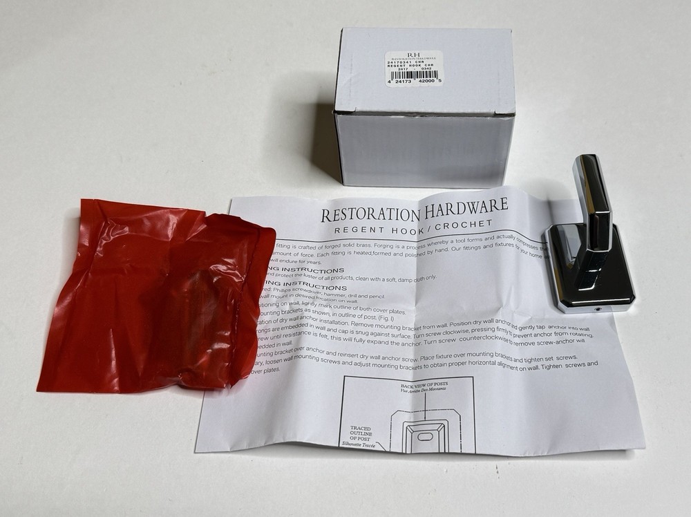 Restoration Hardware Regent Single Hook Polished Chrome Small NEW $48