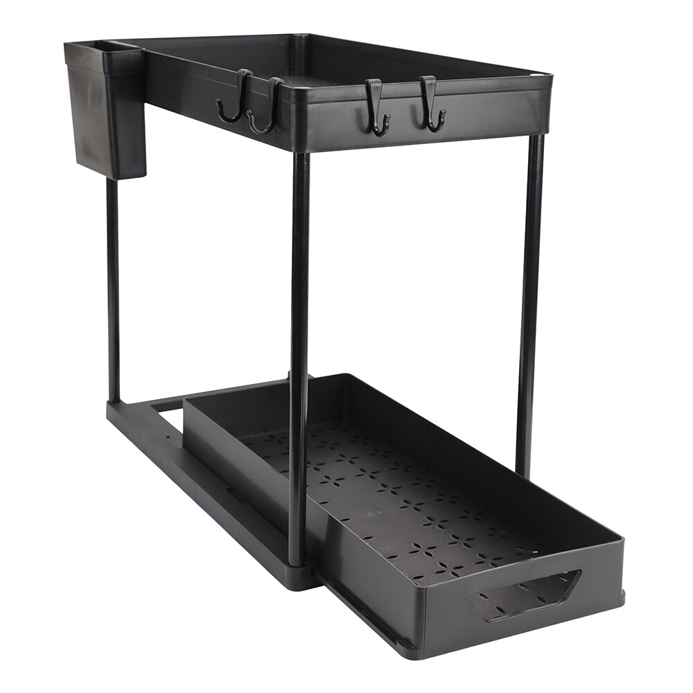 Compact Pull-Out Under Sink Organizer, 2-Tier Cabinet Rack, 2 Pack for Storage