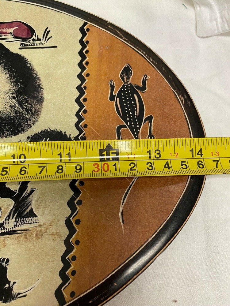 African Etched Stone Oval Platter Home Decor 14"