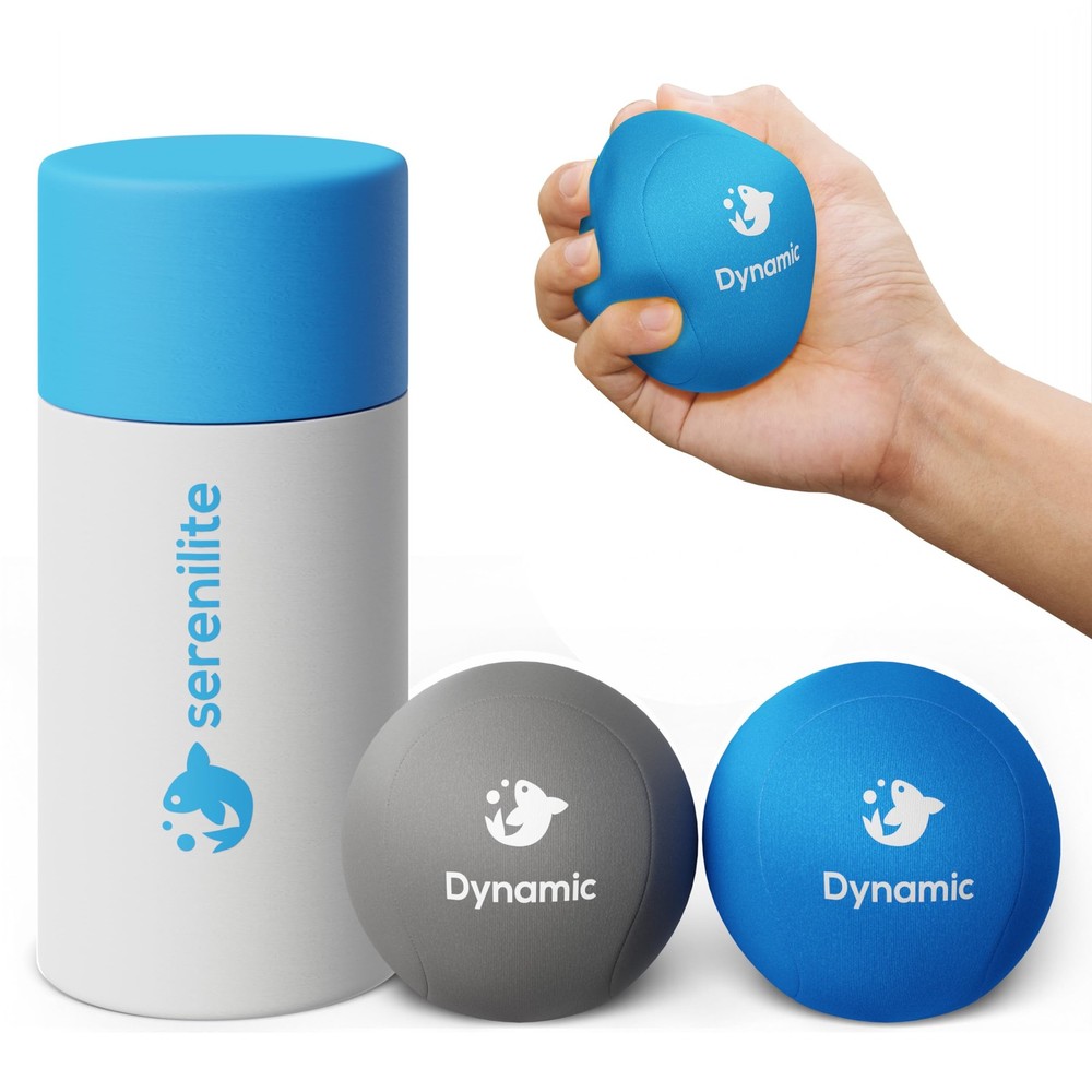 Serenilite Hand Therapy Exercise Stress Ball Bundle, Grey, Blue