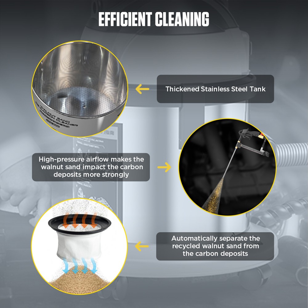 Walnut Sand Blaster DE-Carbon Cleaner Engine Intake Pipe Valve Clean Machine US