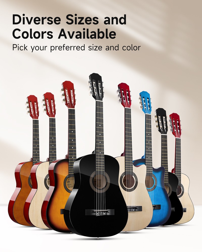Moukey 38" Acoustic Guitar Dreadnought Beginner Bundle With Strap Bag Tuner Pick