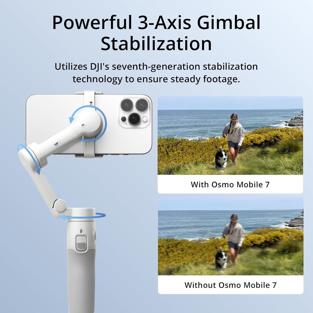 DJI Osmo Mobile 7 Gimbal Stabilizer for iPhone, Android, Built-in Tripod US